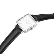 Neliö Square CACTUS Leather Watch Silver, White & Black