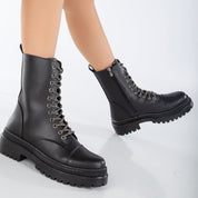 Selene - Black Combat Boots with Sparkling Laces