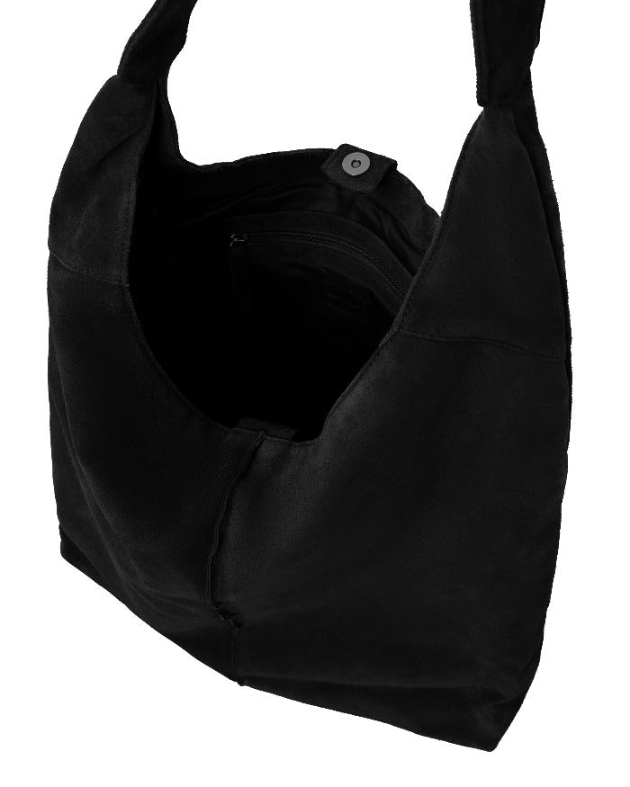 Black Soft Suede Leather Hobo Shoulder Bag