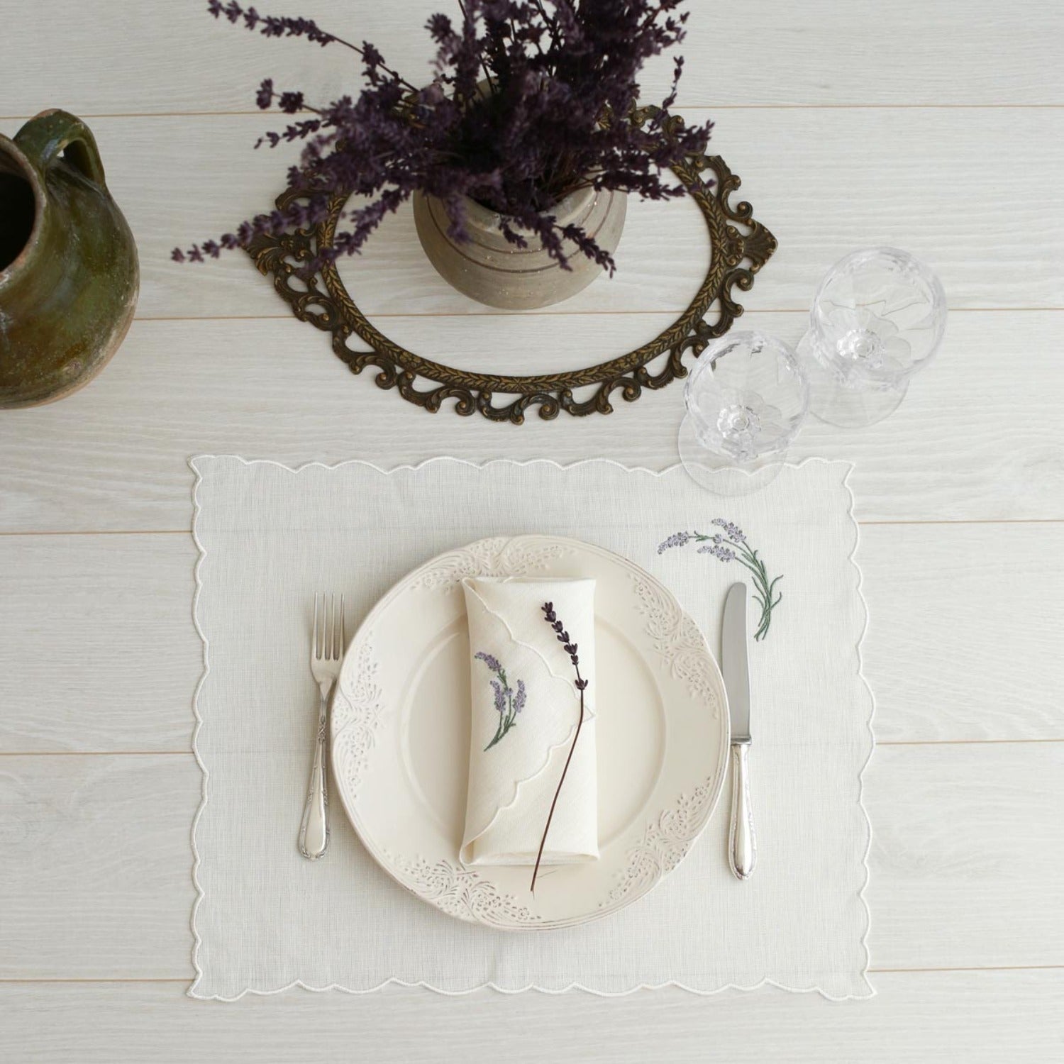 Lavender Embroidery Linen Placemats (Set of 2)