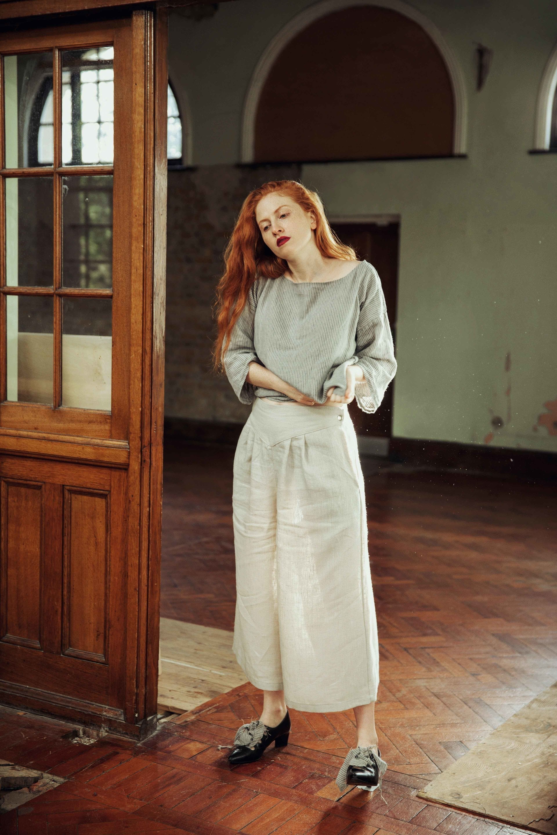 100% Linen Tailored Wide Trousers
