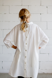 Lemuel MC 100% Linen 3/4 Sleeve Classic Dress White