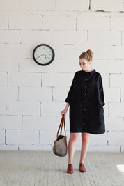 100% Linen Classic Dress Black