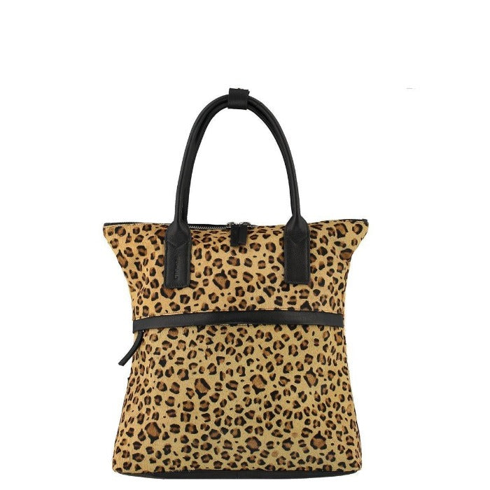 Leopard Print Cowhide Leather Backpack