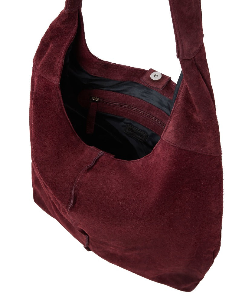 Maroon Soft Suede Hobo Shoulder Bag