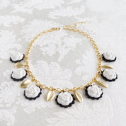 Porcelain Camellias And Golden Leaves Necklace
