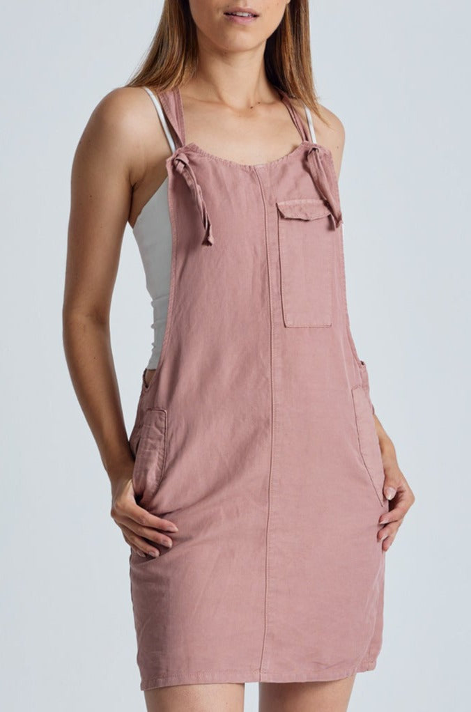 Retro Pink Peggy Pocket Dungaree Dress - GOTS Certified Organic Cotton and Linen
