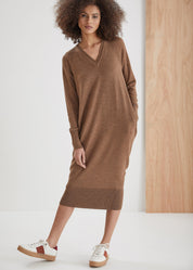 Ponti V-Neck Relax Fit Dress with Pockets