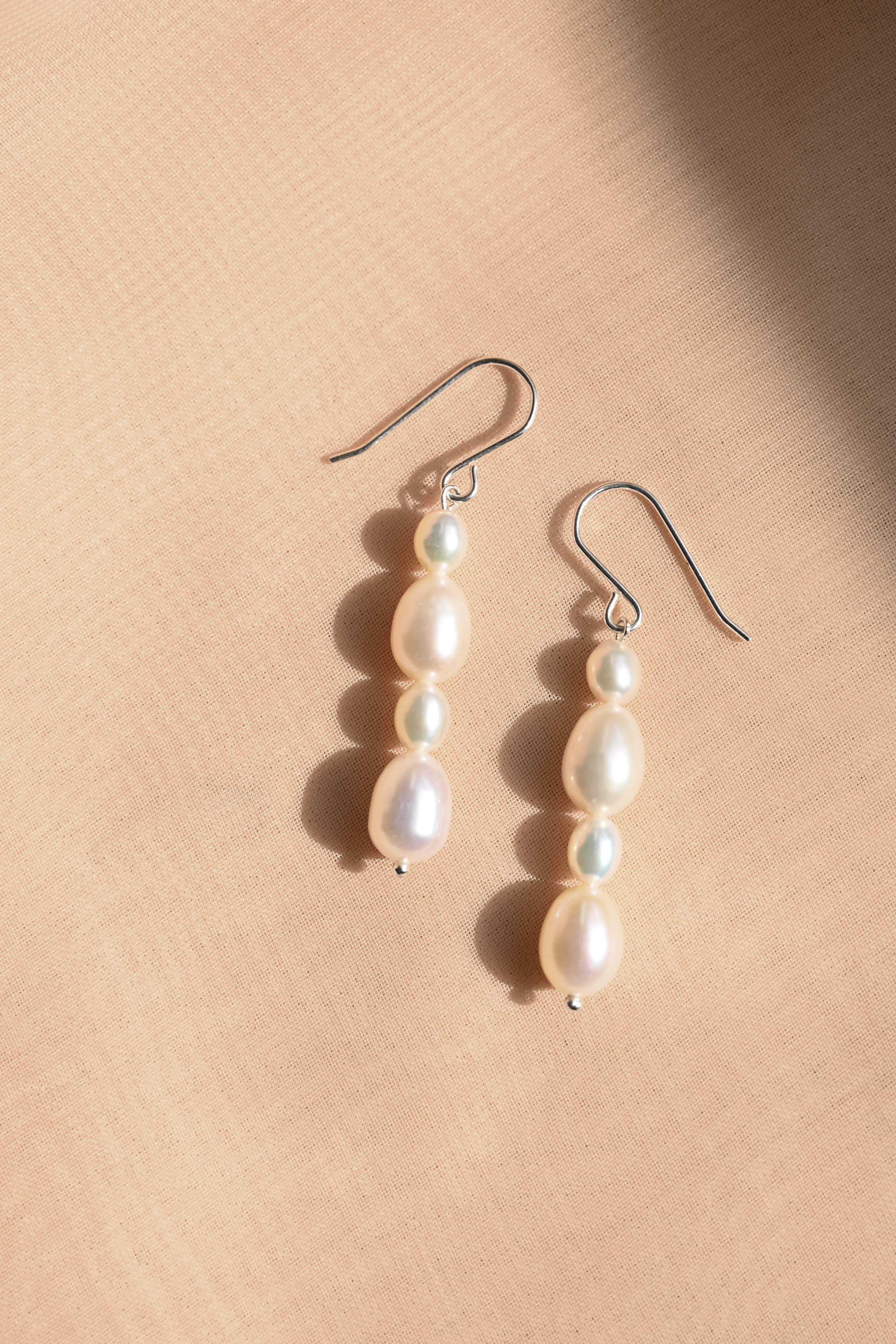 Silver Statement Pearl Drop Hook Earrings
