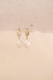 9ct Gold Pearl Drop Huggie Hoop Earrings