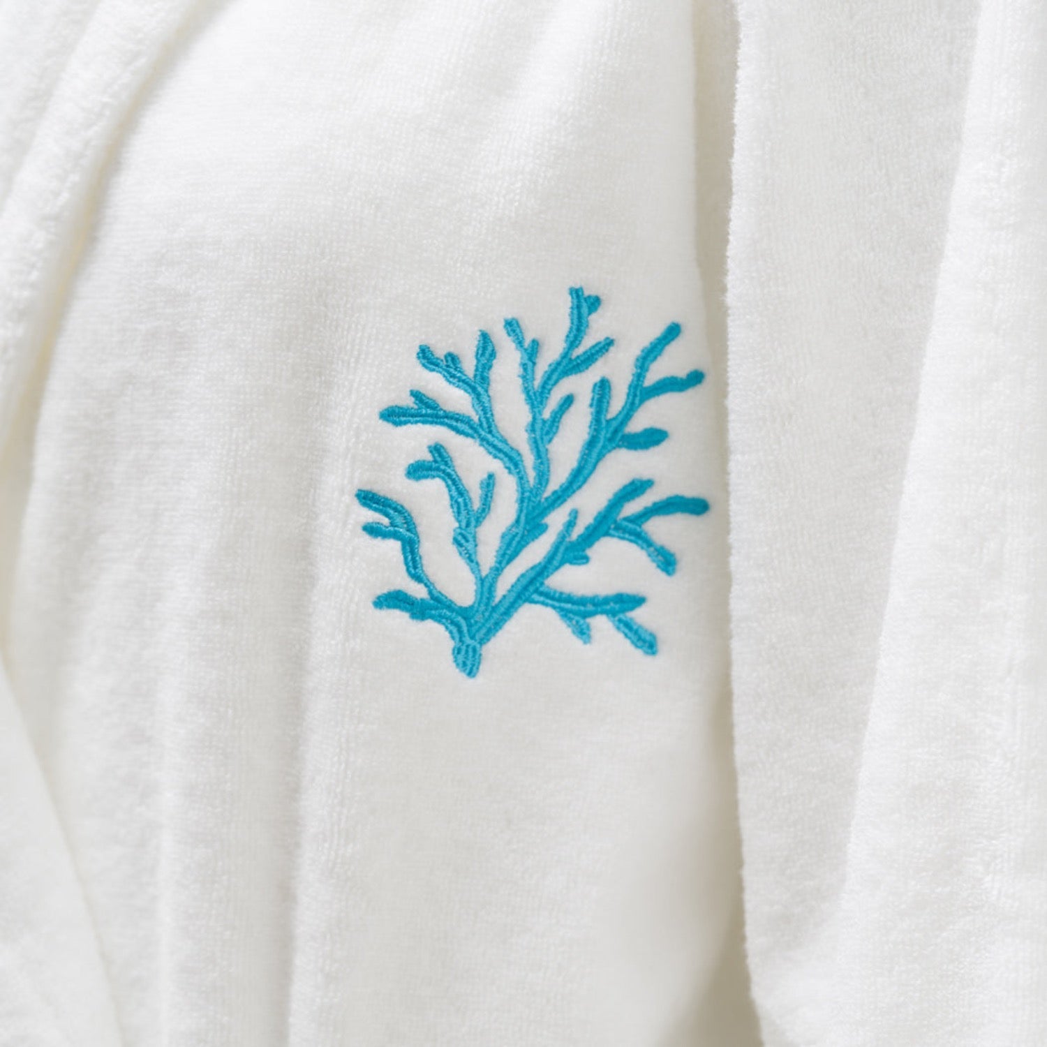Turquoise Coral Embroidery Cotton Bathrobe