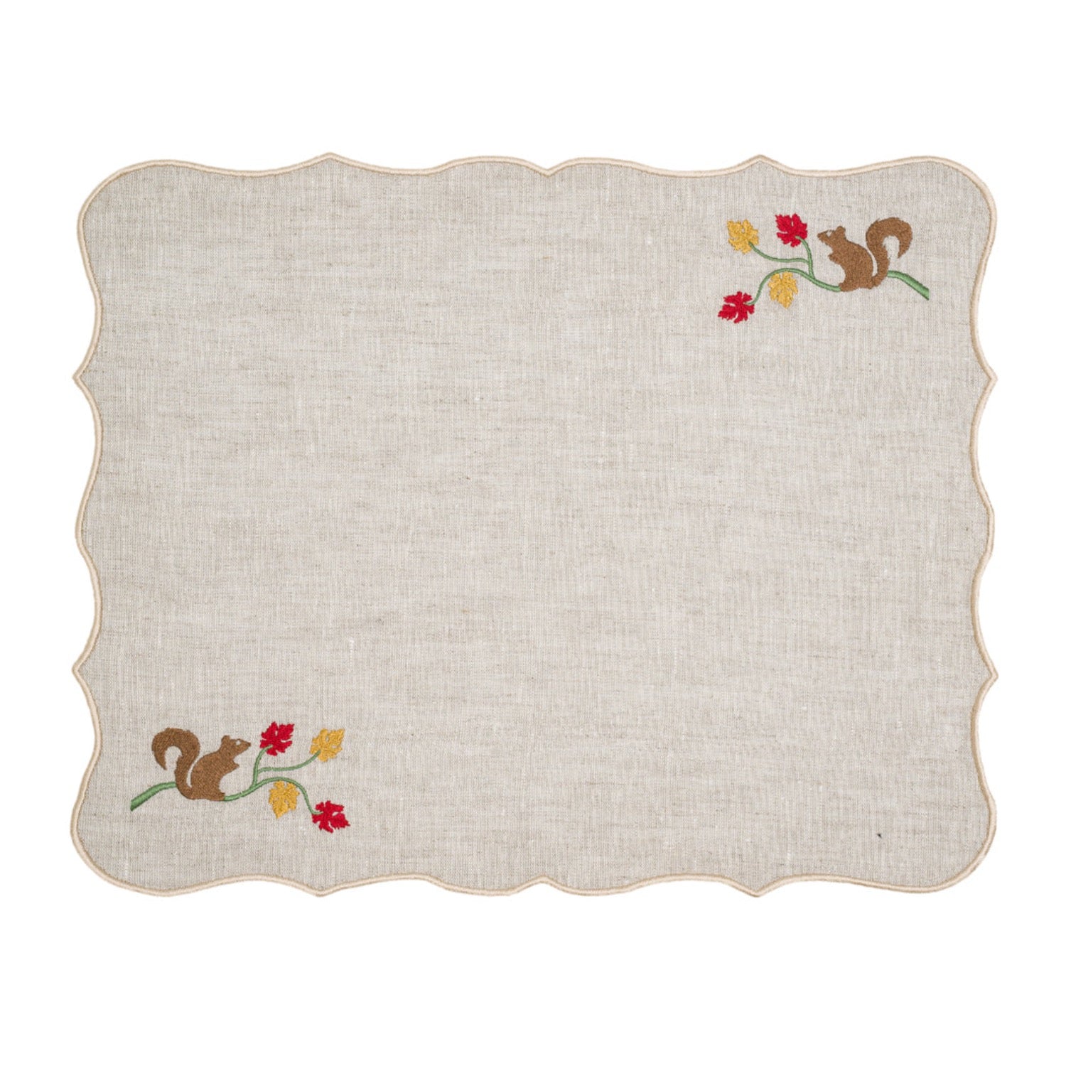 Set of 2  Squirrel Embroidery Linen Placemat