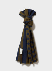 Recycled Double Faced Wool Olive and Navy Spot Scarf