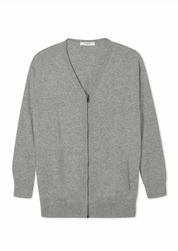 V-neck Zipped Cashmere Cardigan in Grey