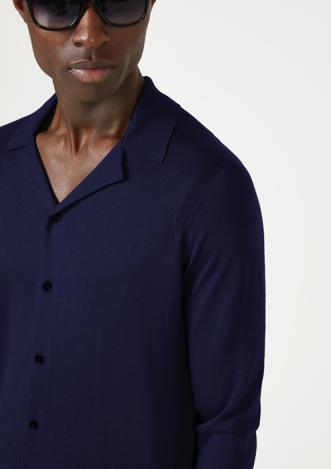 Silk & Cashmere Long Sleeve Collared Cardigan - Navy