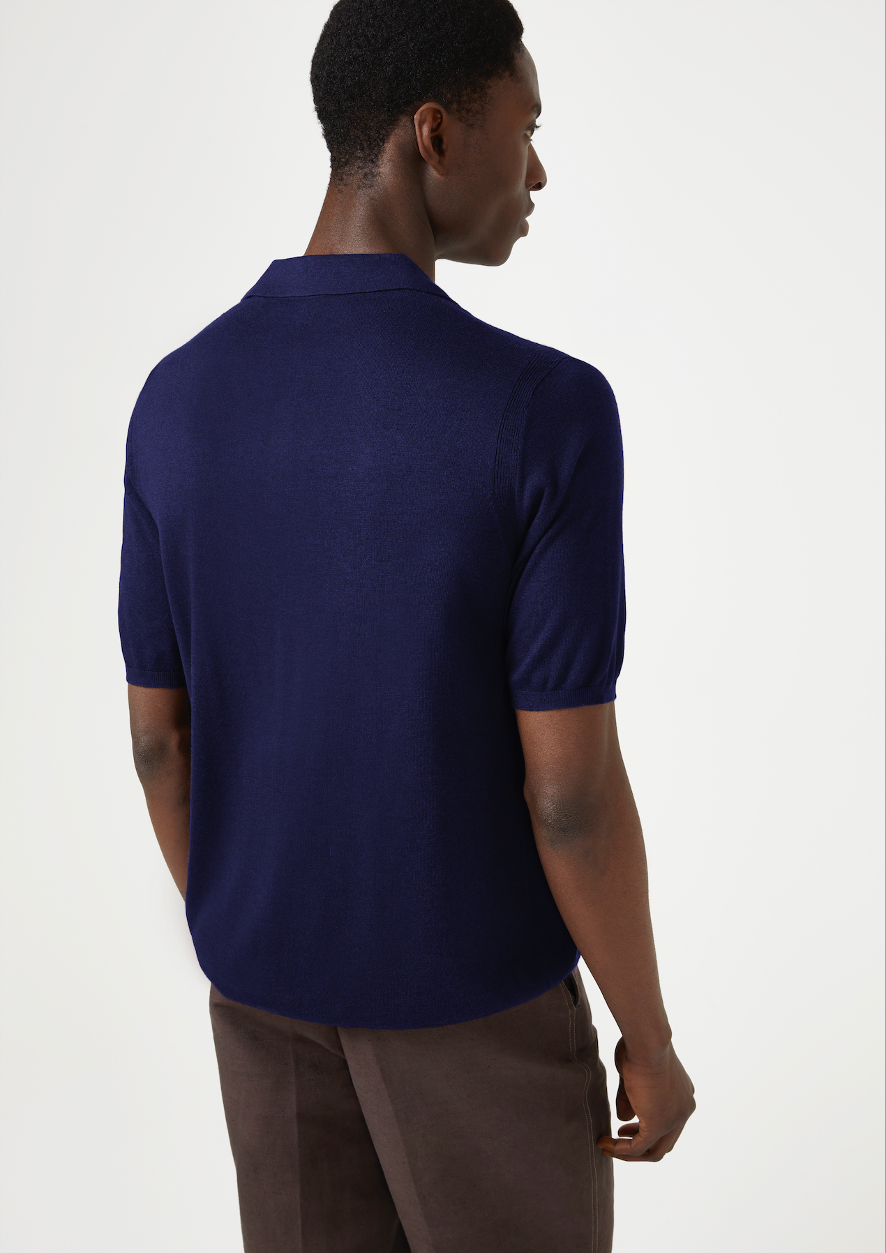 Silk & Cashmere Short Sleeve Collared Cardigan - Navy