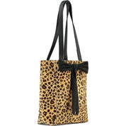 Leopard Print Bow Small Haircalf Leather Tote Bag