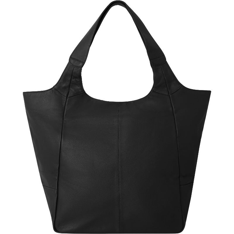 Black Leather Large Pocket Tote Shoulder Bag