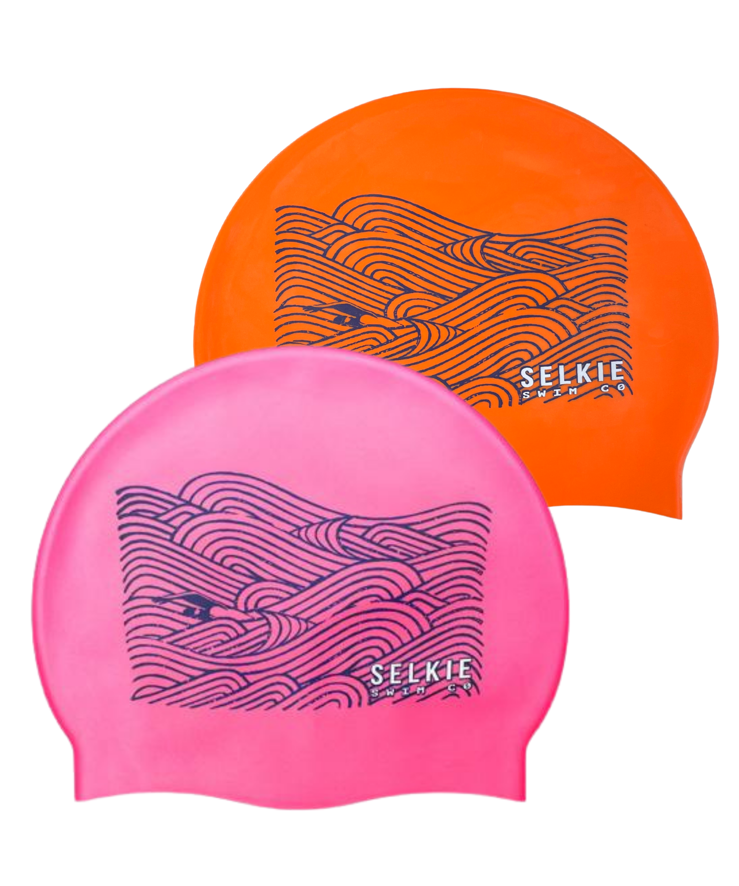 SWIM CAP - WAVES & SWIMMER GRAPHIC