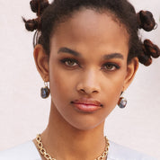 Venus Dark Grey Pearl Earrings in Gold Shell