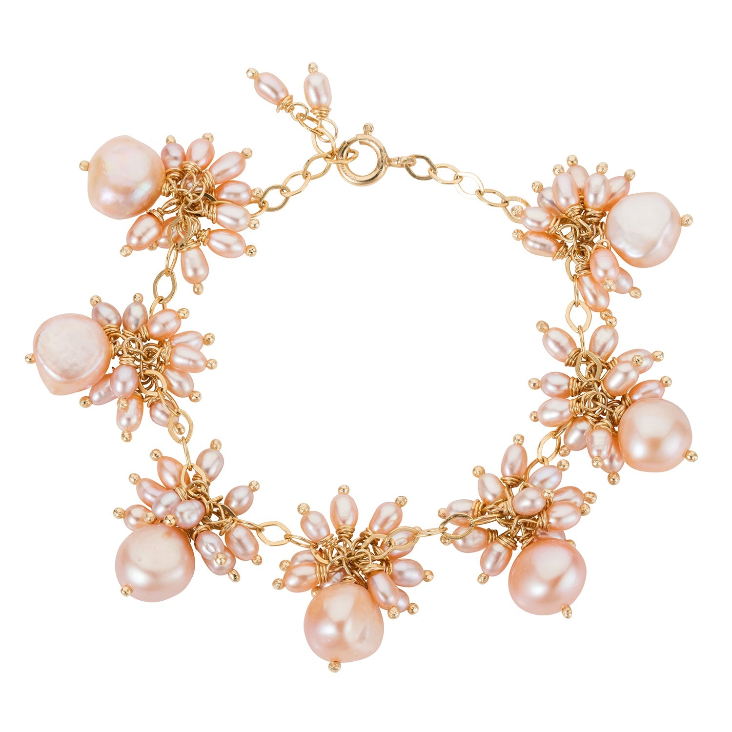 Venus Pink Pearl Dangle Gold Chain Bracelet