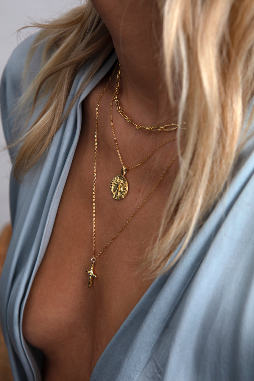 Sacred Hammered Cross Necklace - Gold