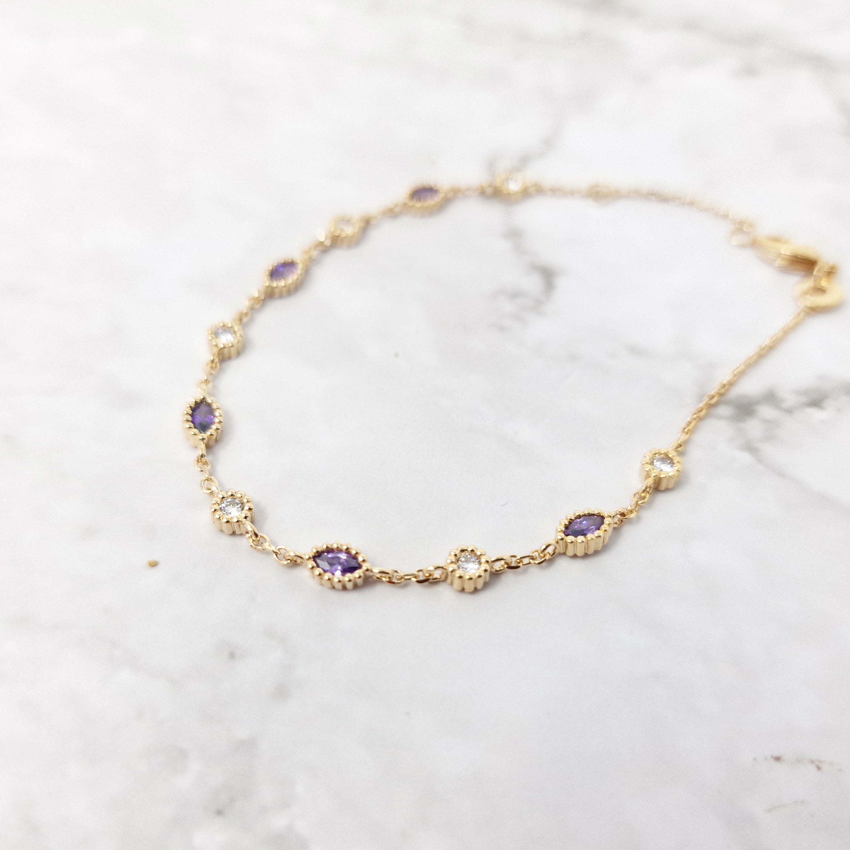 18ct Gold Plated Amethyst And White Topaz Bracelet