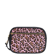 Pink Leopard Print Convertible Leather Cross Body Camera Bag