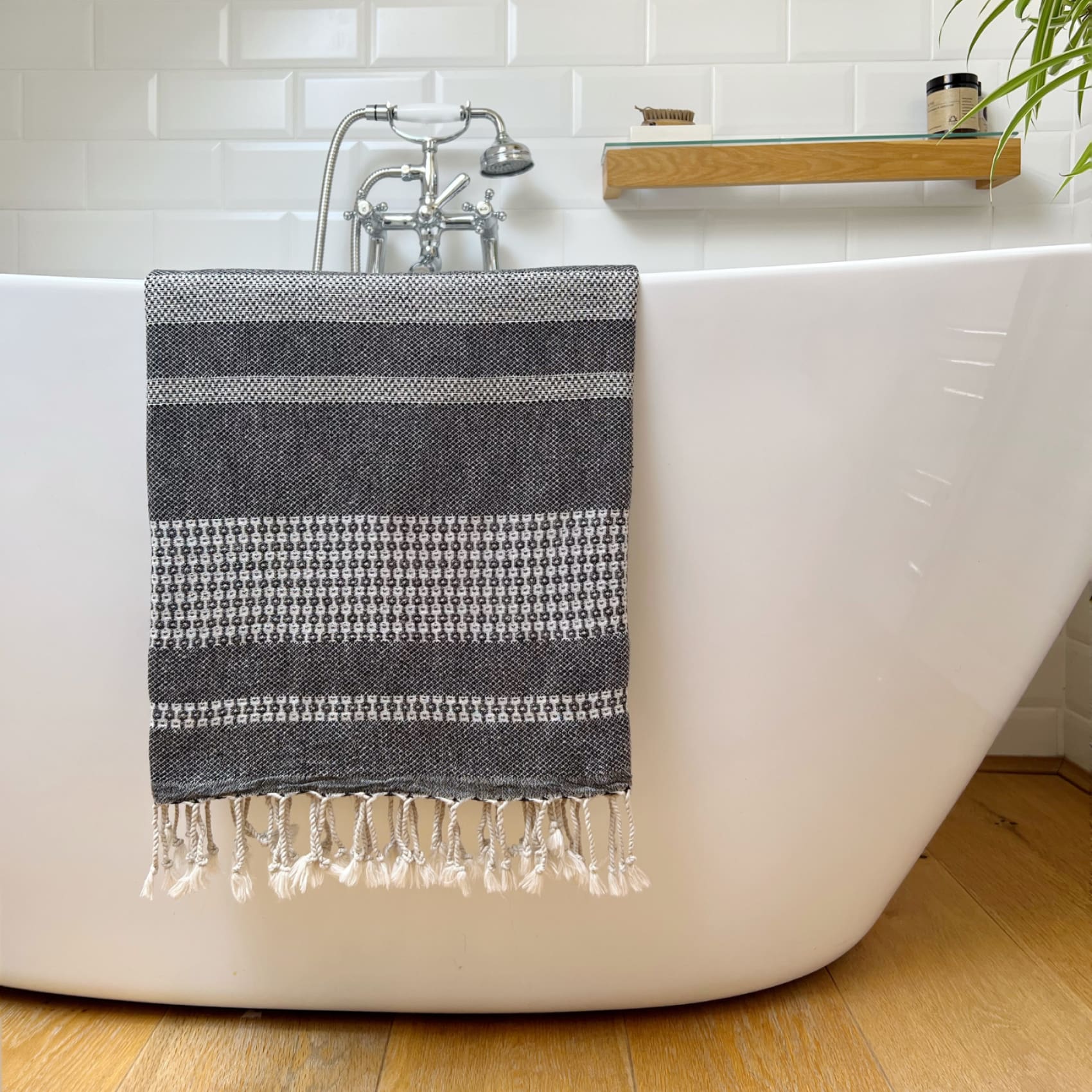 Black & White Stripe Cotton Hamam Towel