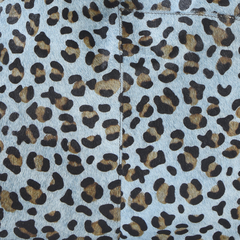 Blue Leopard Print Leather Flap Pocket Backpack