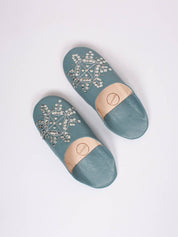 Moroccan Babouche Sequin Slippers, Slate Grey