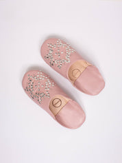 Moroccan Babouche Sequin Slippers, Vintage Pink
