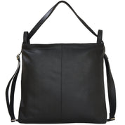 Black Leather Convertible Tote Backpack