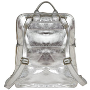 Silver Metallic Leather Flap Pocket Backpack