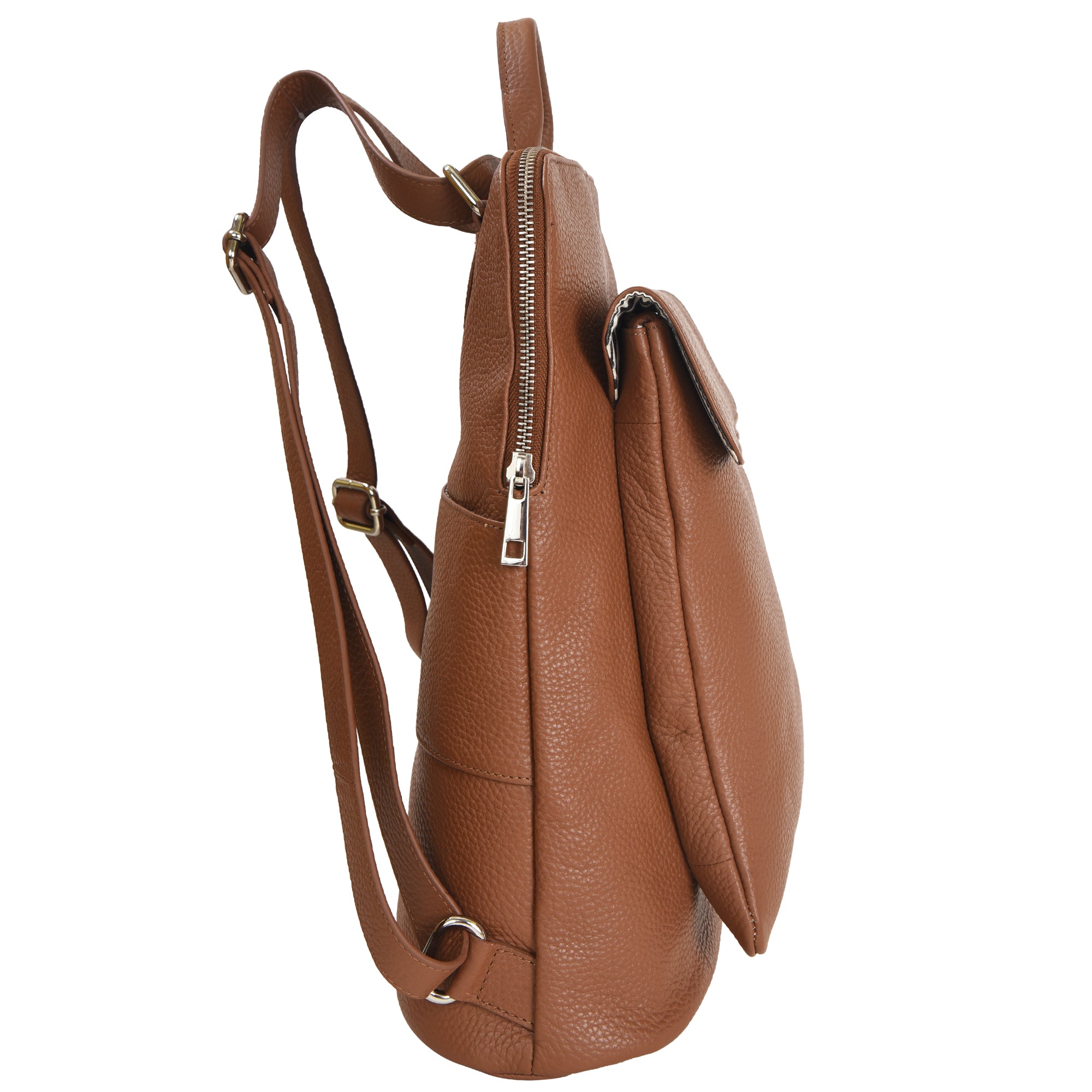 Camel Soft Leather Flap Pocket Backpack