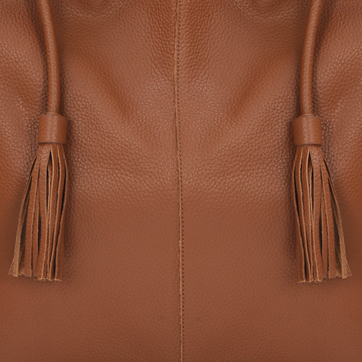 Camel Drawcord Leather Hobo Shoulder Bag
