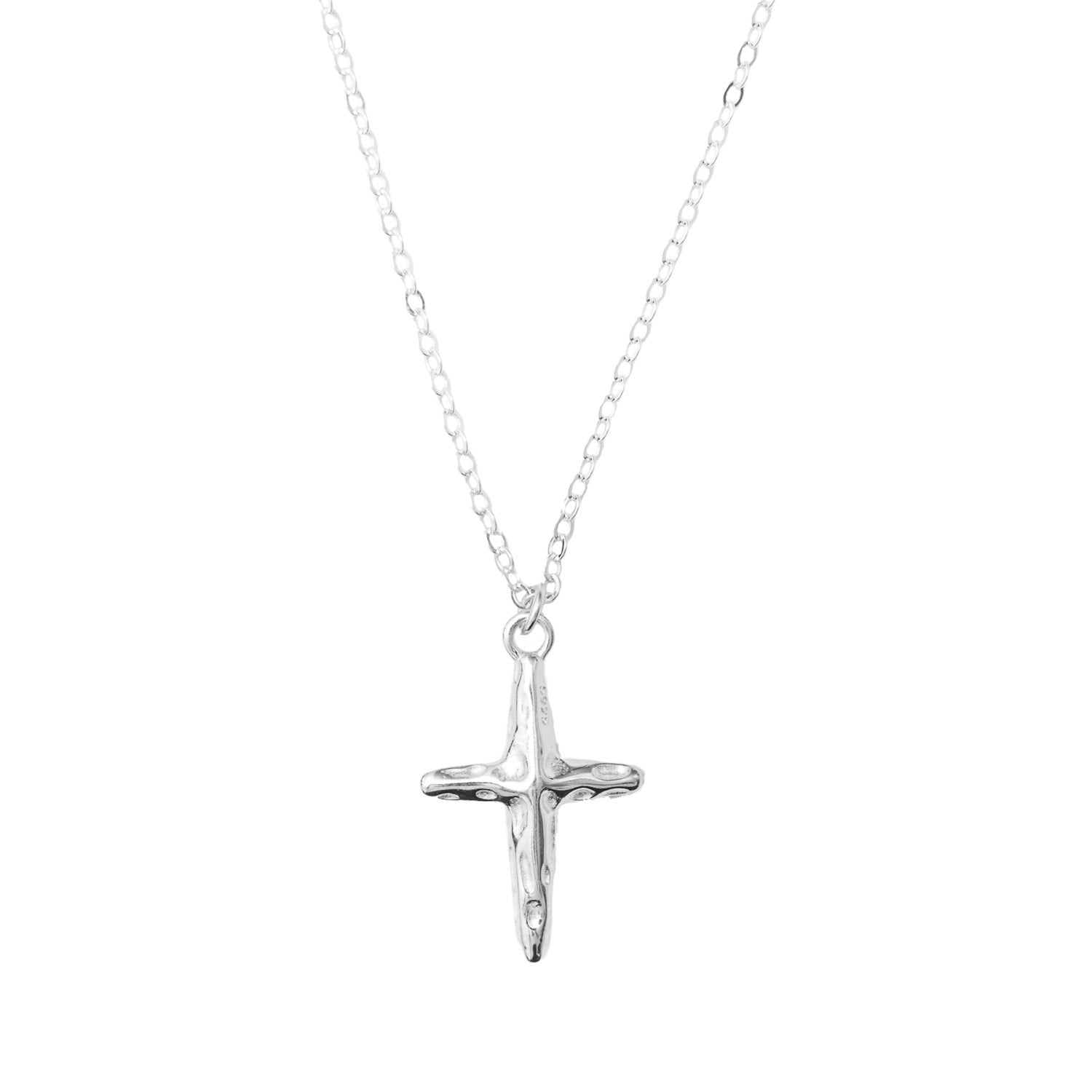 Sacred Hammered Cross Necklace - Silver
