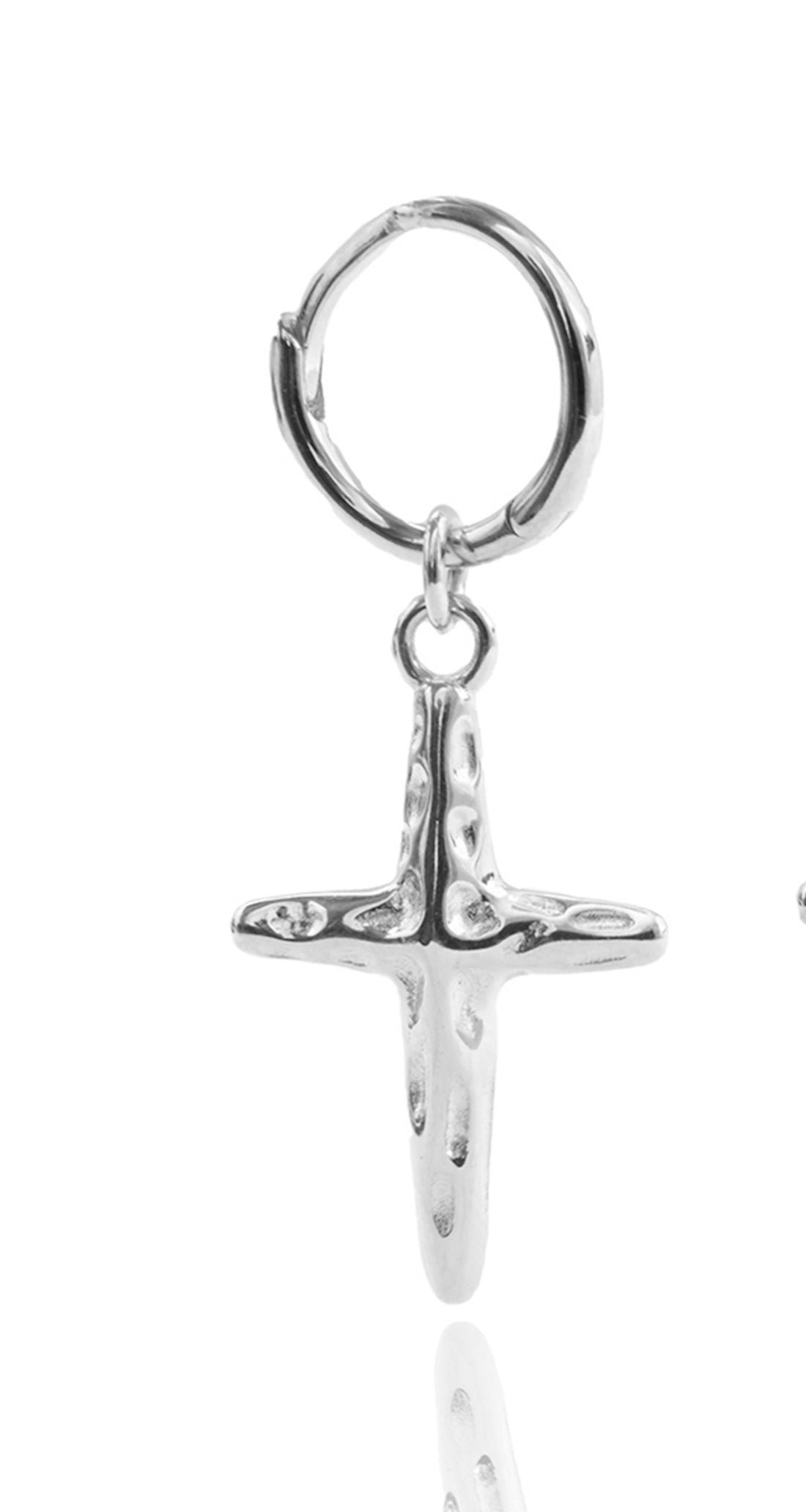 Sacred Cross Huggie Earring- Silver