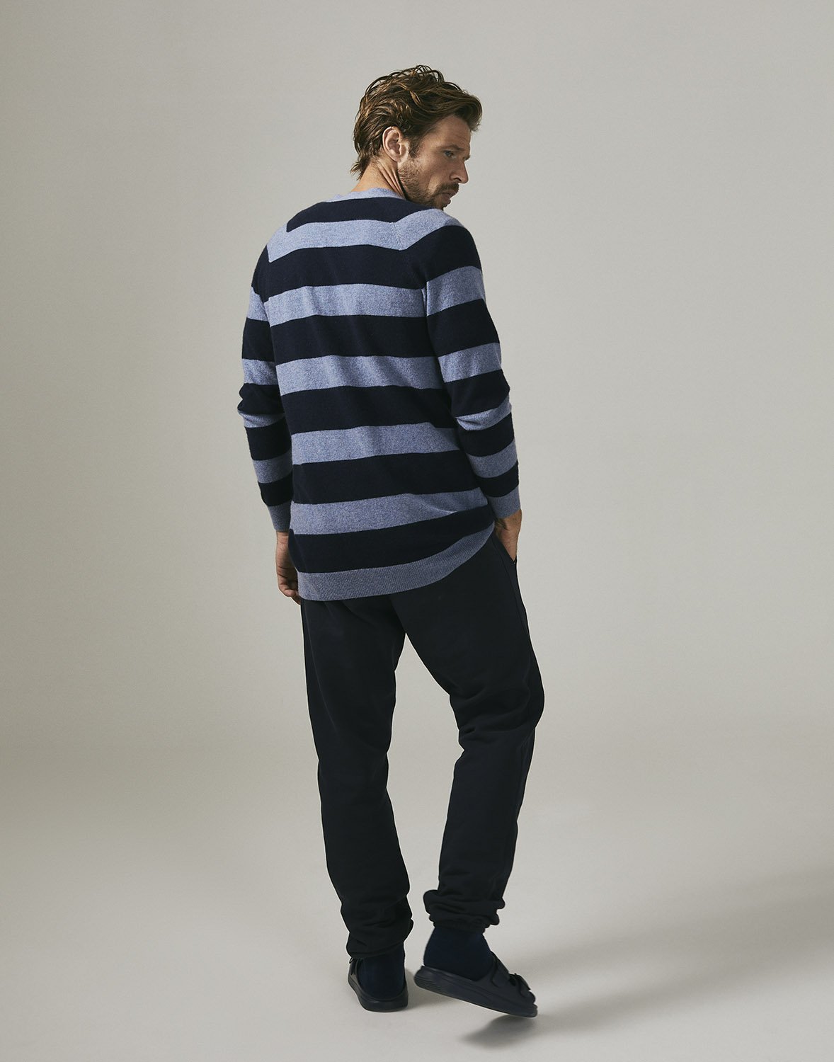 100% Cashmere longline cardigan (Navy Stripe)