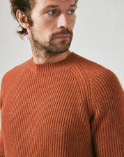 100% Cashmere ribbed crew sweater in Burnt Orange