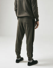 Cashmere & Cotton Knitted Lounge Pant - Olive / Black Strip