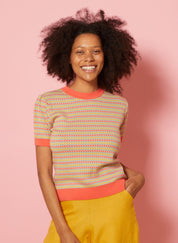 Eve - Coral Mexican Wave Knitted Top