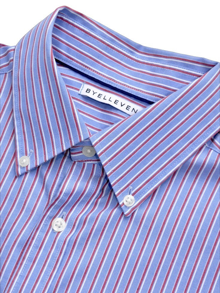 Reimagined Embroidered Logo Cotton Shirt - Blue/Red/White Stripe