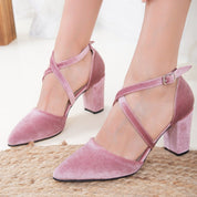 Sina - Blush Velvet Heels, Royal Rose Velvet Bridal Shoes