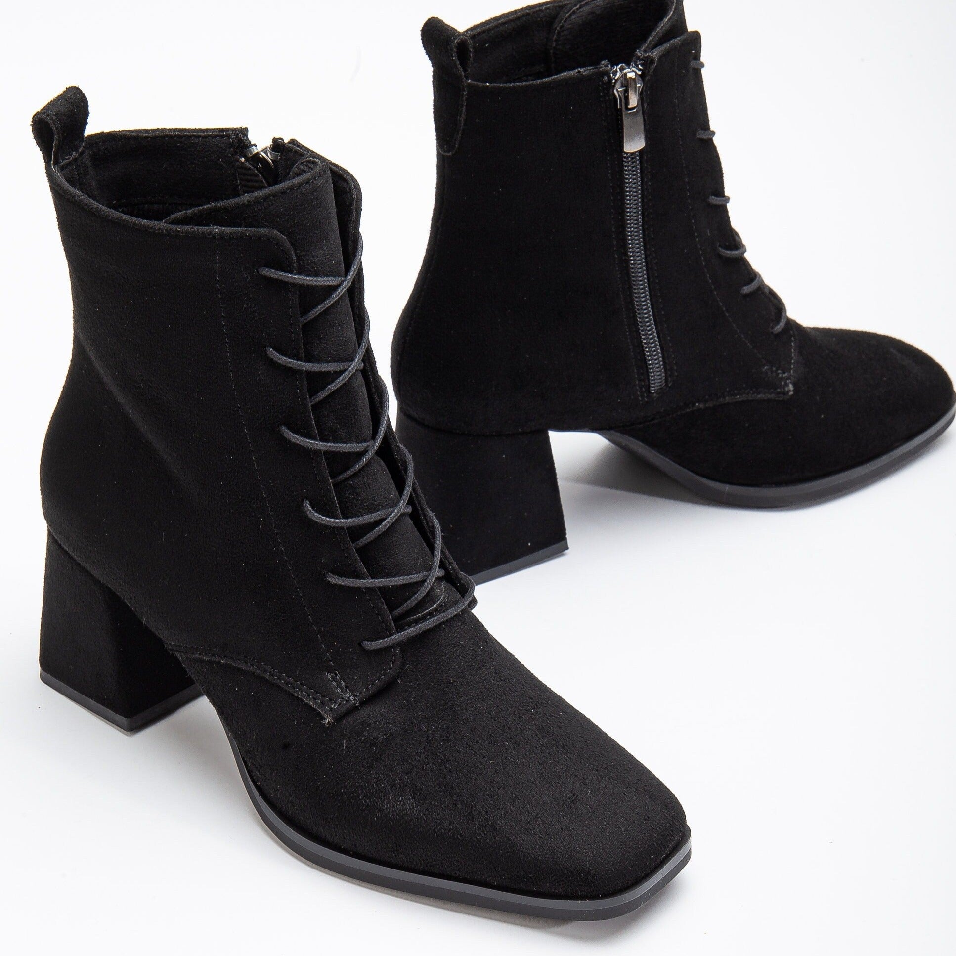 Brigitte - Black Suede Lace Up Boots