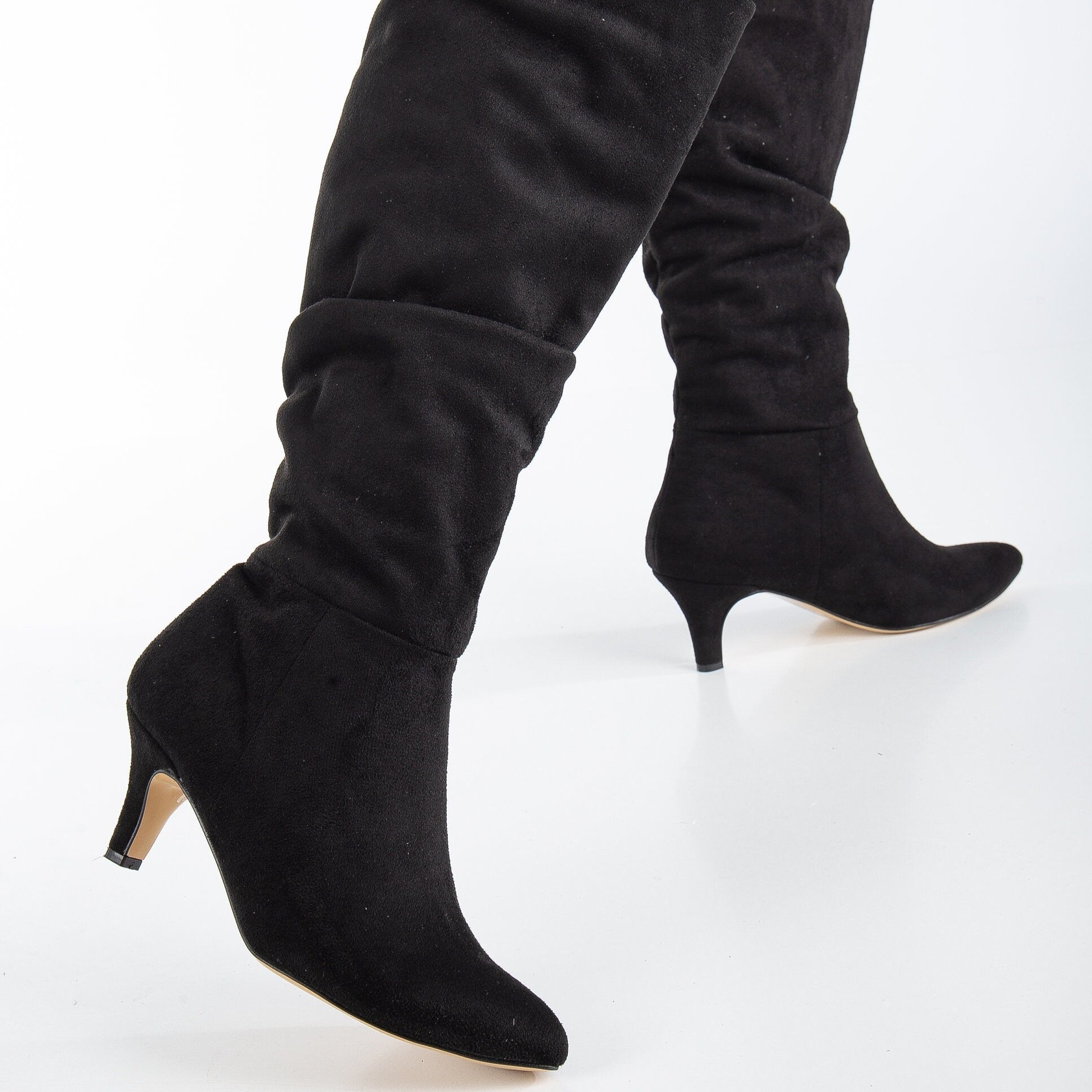Liana - Black Suede Knee Slouchy Boots