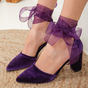 Gisele - Purple Velvet Shoes with Ribbon