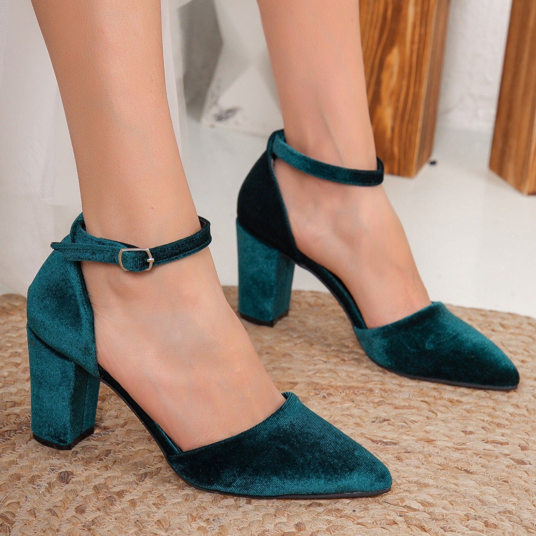 Gisele - Green Velvet Heels