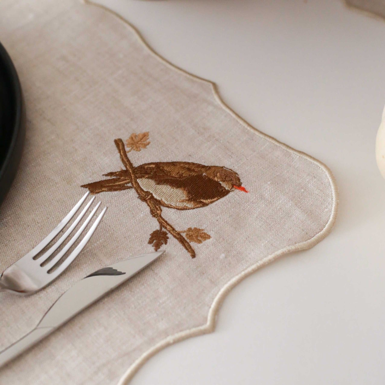 Bird Embroidery Linen Placemats (Set of 2)