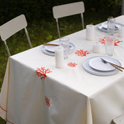 Anthozoa - Red Coral Embroidered Cotton Tablecloth